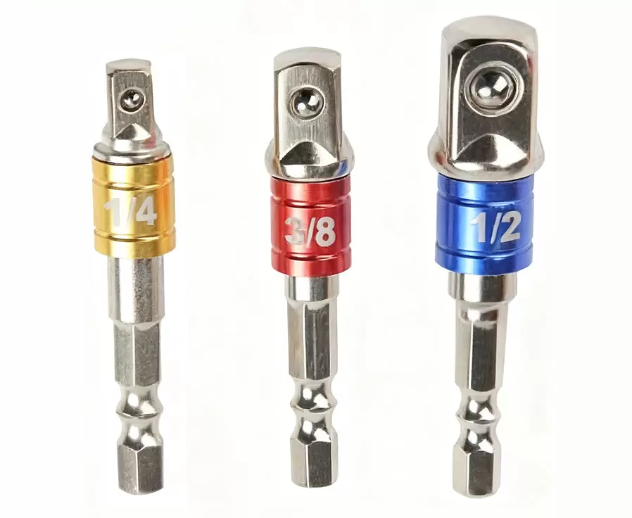 Ensemble d'adaptateurs pour douilles à impact 1/4", 3/8" et 1/2", tige hexagonale, multicolore