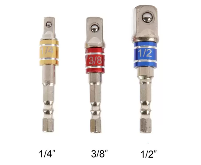 Ensemble d'adaptateurs pour douilles à impact 1/4", 3/8" et 1/2", tige hexagonale, multicolore